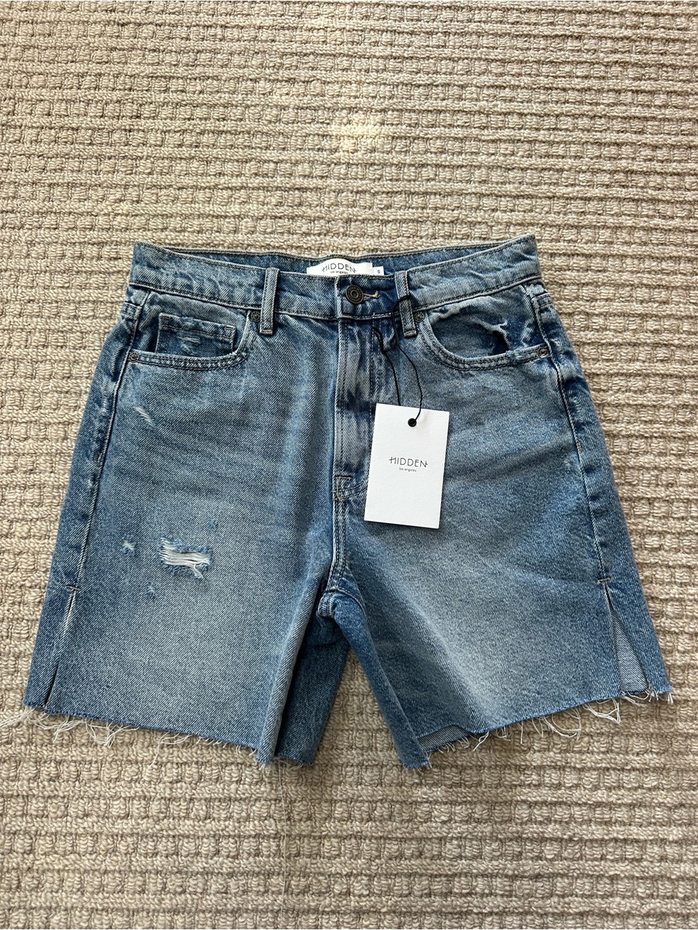 Hidden Denim Women's Mid-Blue Distressed Jean Shorts